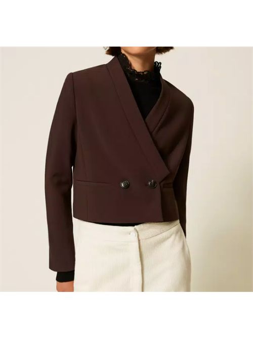 DOUBLE BREASTED CREPE JACKET TWIN SET | 252TT238011054 BLACK CHOCOLATE